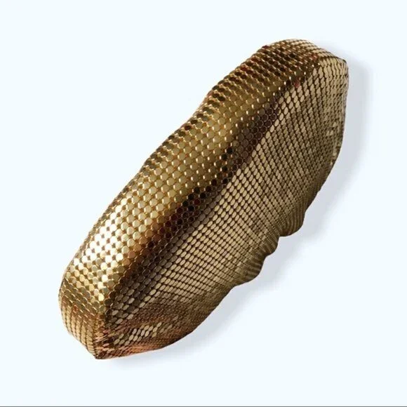 Whiting & Davis Bag 70s Gold Mesh Kiss Snap Evening Bag Crossbody Strap Purse - Picture 12 of 13